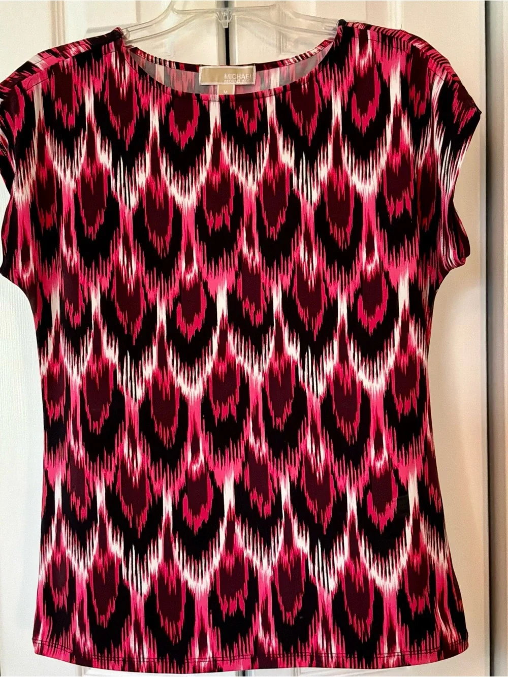 Michael Kors Women's Black/Hot Pink/Red/White Short Sleeve Top/Pop Over Blouse.